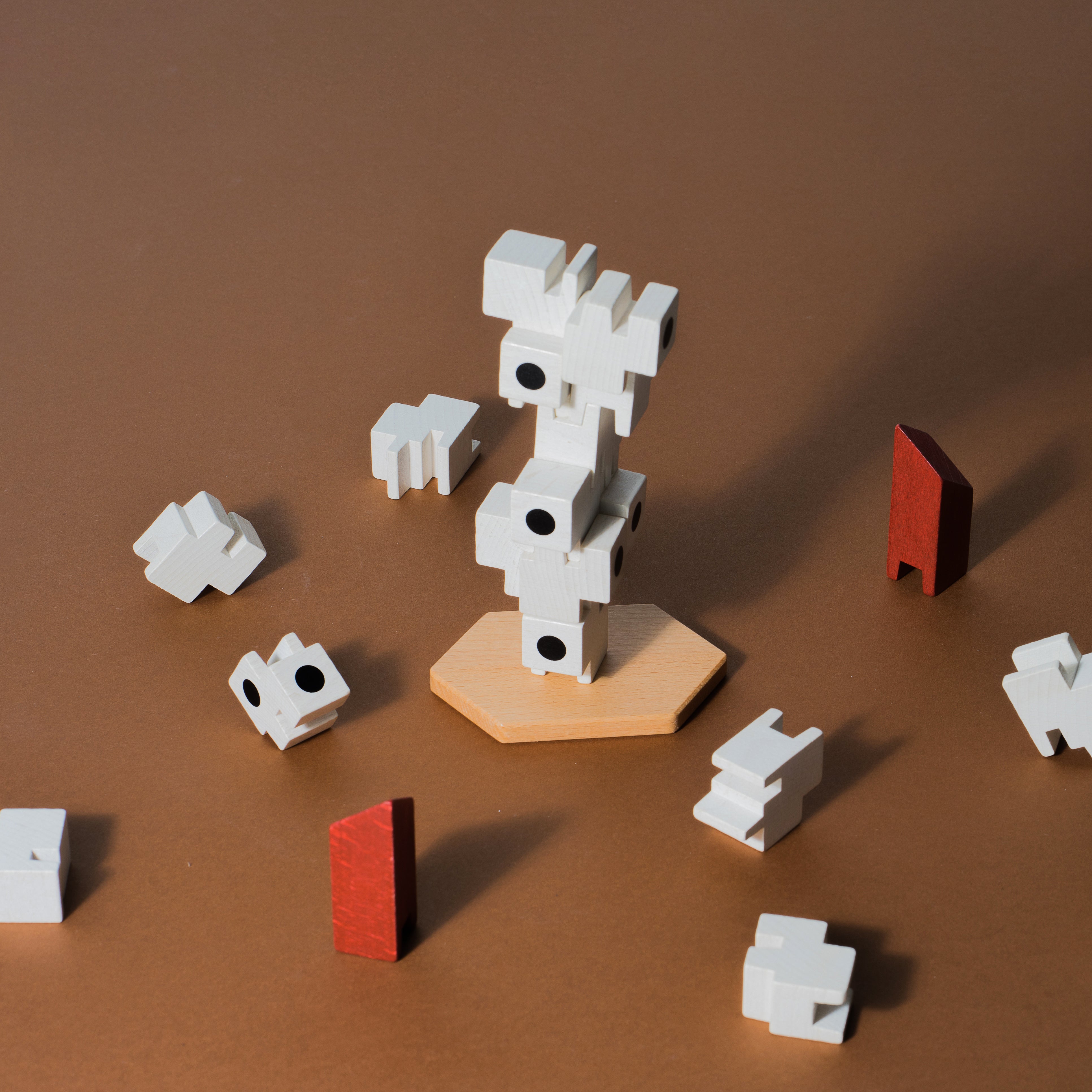 A set of the Japanese Capsule wooden blocks is stacked on a table