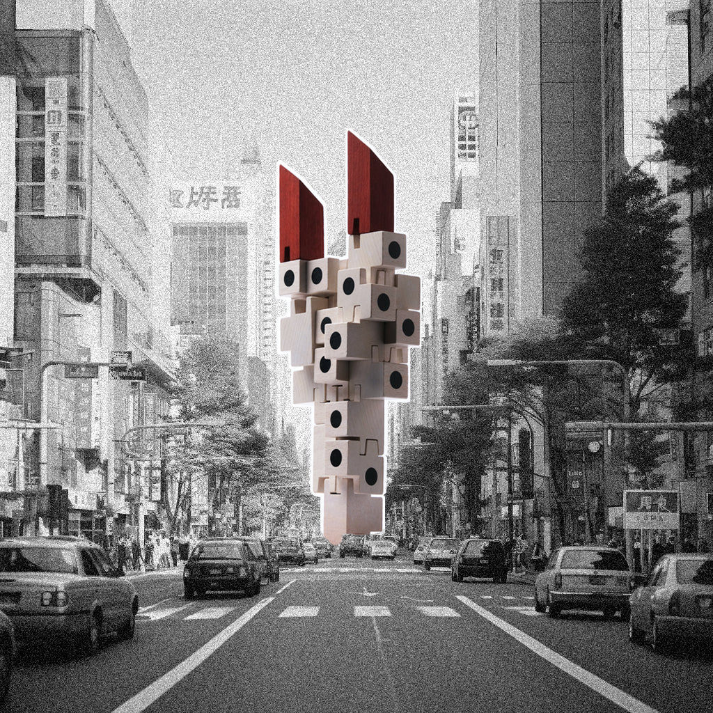 Image of Tokyo with the Japanese Capsule Tower blocks game amongst the city landscape